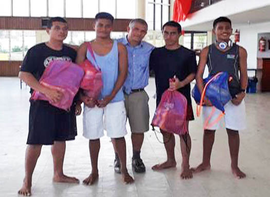 Boys with new swimming gear